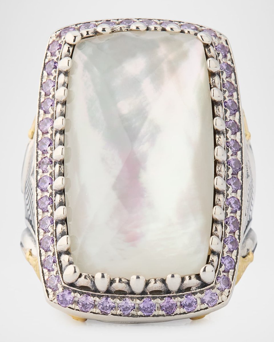 Kyma Two-Tone Mother-Of-Pearl and Amethyst Ring, Size